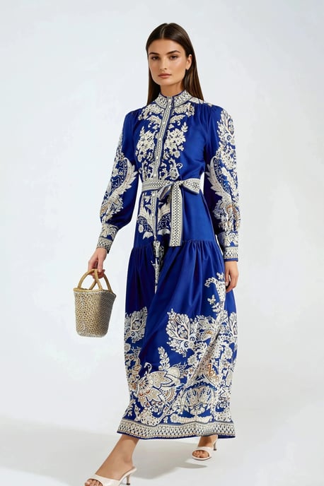 Maxi-jurk met Mandarin-kraag en riem - Image 2
