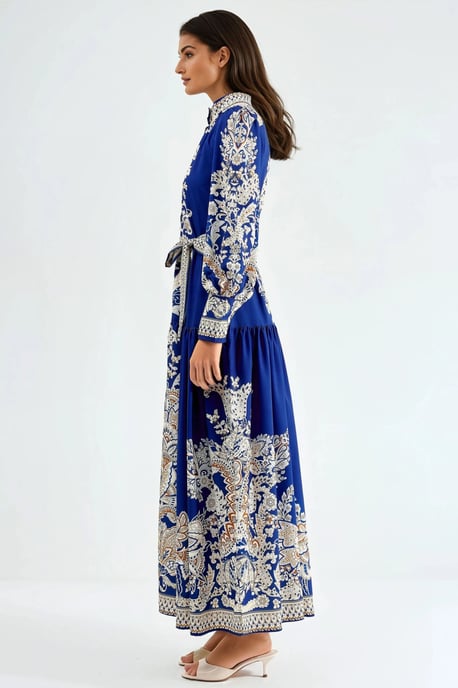 Maxi-jurk met Mandarin-kraag en riem - Image 3