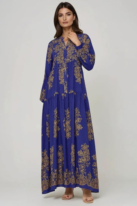 Geprinte Viscose Maxi-jurk met Hemd-kraag - Image 1