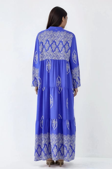 V-hals gestreepte maxi jurk met knoopsluiting - Image 3