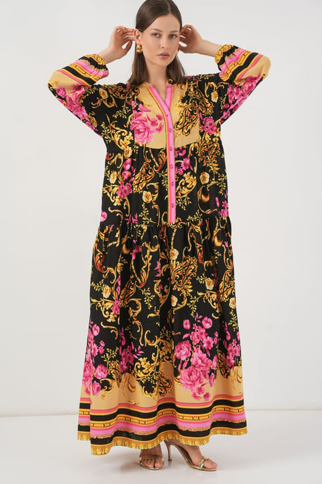 Patroon V-hals Maxi-jurk - Image 1