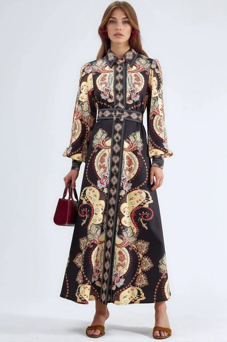 Patroon Maxi-jurk met Riem - Image 3