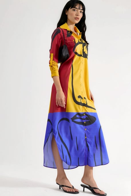 Abstracte Print Maxi Jurk met Knoopsluiting - Image 2