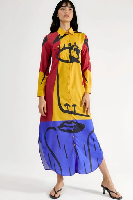 Abstracte Print Maxi Jurk met Knoopsluiting - Image 5