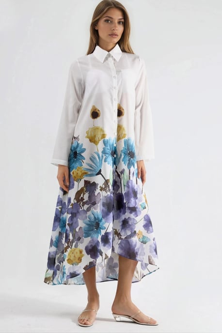 Bloemen Maxi Jurk met Hemd Kraag en Knopen Sluiting - Image 1
