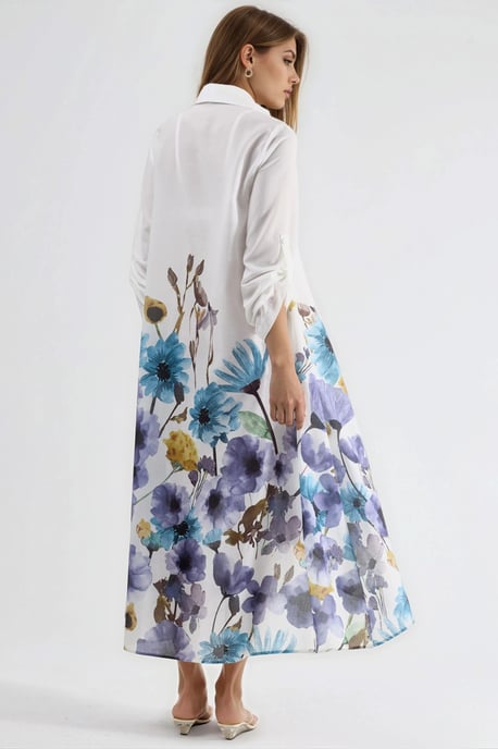 Bloemen Maxi Jurk met Hemd Kraag en Knopen Sluiting - Image 3
