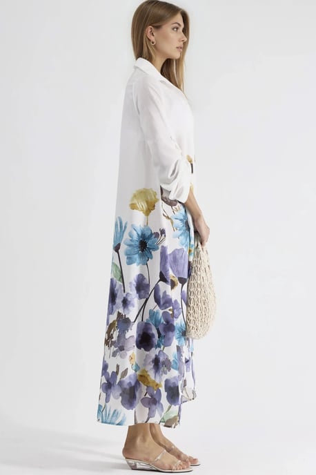Bloemen Maxi Jurk met Hemd Kraag en Knopen Sluiting - Image 4