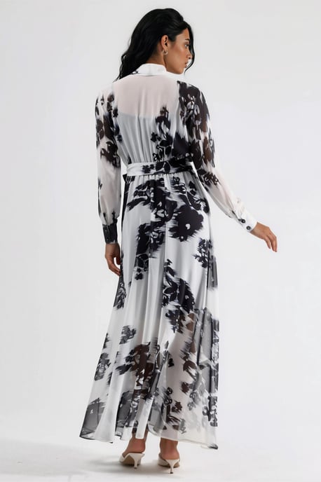 Bloemrijke Maxi-jurk met Knopen Sluiting en Strikdetail - Image 3