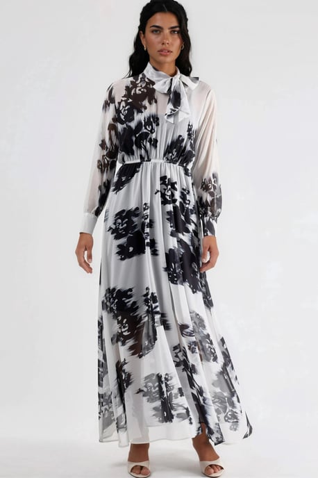 Bloemrijke Maxi-jurk met Knopen Sluiting en Strikdetail - Image 6