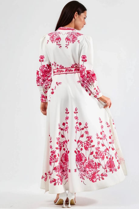 Floral Lange Mouw Giethoorns Maxi Jurk met Mandarin Kraag - Image 3
