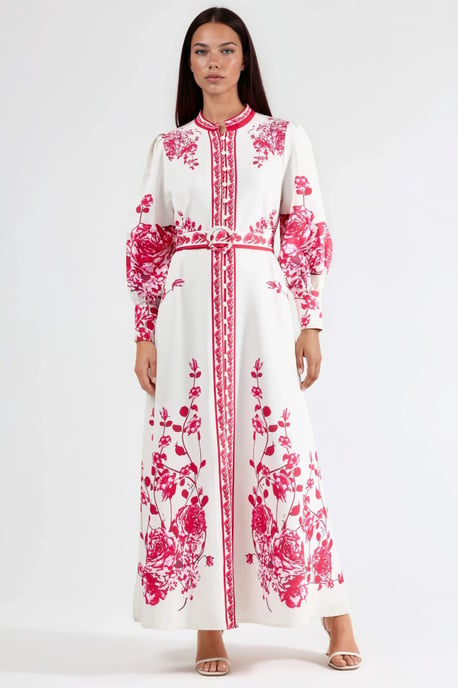 Floral Lange Mouw Giethoorns Maxi Jurk met Mandarin Kraag - Image 4