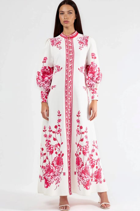 Floral Lange Mouw Giethoorns Maxi Jurk met Mandarin Kraag - Image 5