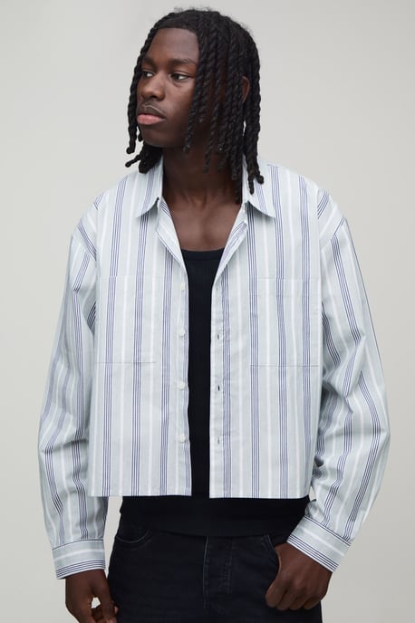 Oversized Crop Boxy Stripe Long Sleeve Shirt - Image 1