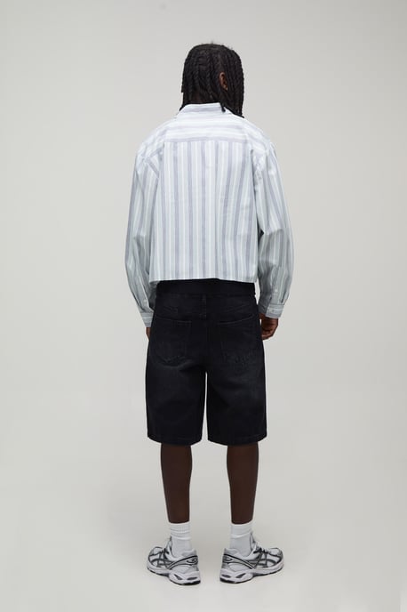 Oversized Crop Boxy Stripe Long Sleeve Shirt - Image 2