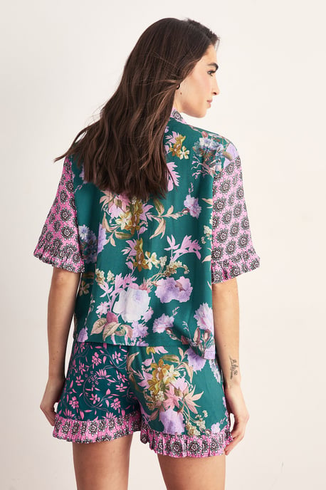 Floral Splice Print Shorts Pajama Set - Image 3