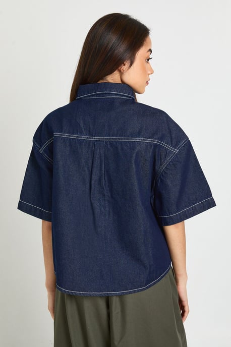 Oversized Short Sleeve Denim Shirt - Image 2