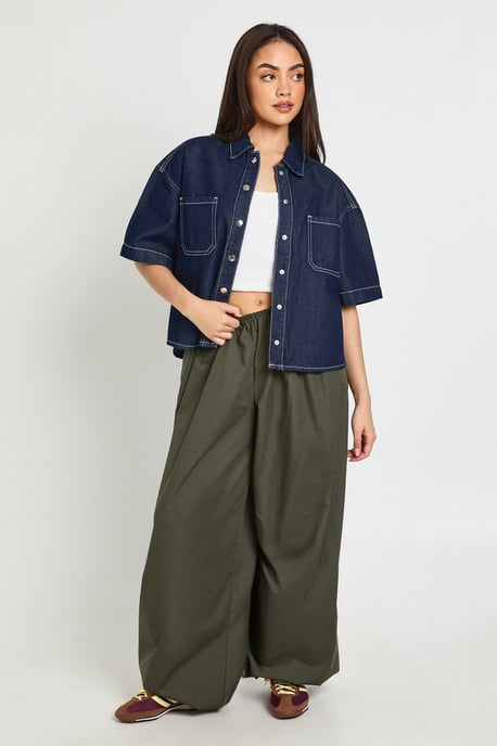 Oversized Short Sleeve Denim Shirt - Image 3