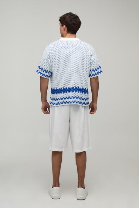 Boxy Wavy Border Open Stitch Knitted Shirt - Image 2