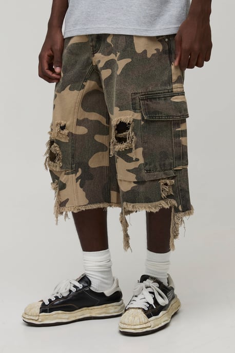 Washed Camo Distressed Jorts - Image 1