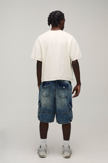 Baggy Fit Gusset Cargo Denim Shorts - Image 2
