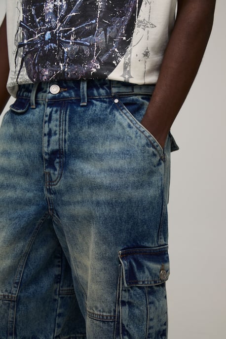 Baggy Fit Gusset Cargo Denim Shorts - Image 3