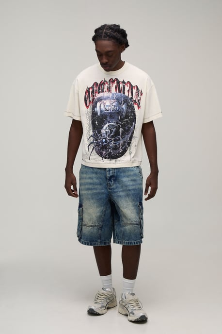 Baggy Fit Gusset Cargo Denim Shorts - Image 4