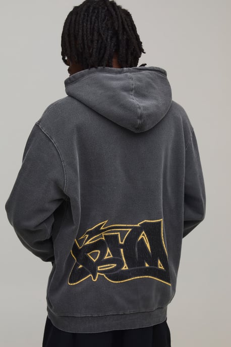 Oversized BHM Graffiti Washed Printed Hoodie - Image 1