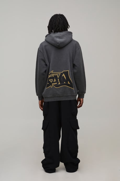 Oversized BHM Graffiti Washed Printed Hoodie - Image 2