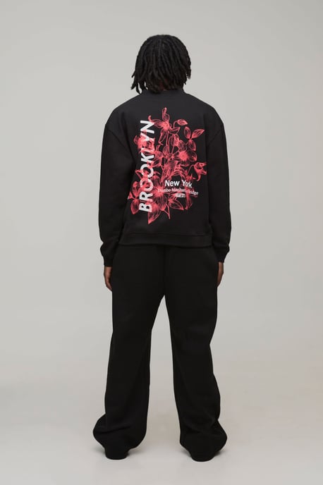 Black Oversized Boxy Brooklyn Floral Print Extended Neck Sweatshirt - Image 2