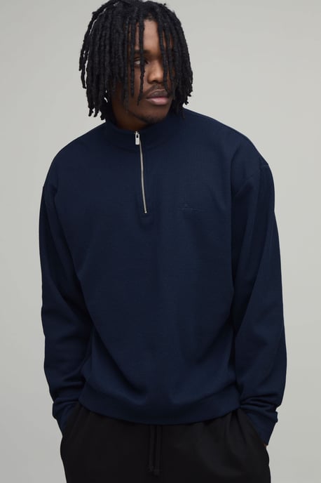 Tall Oversized Boxy Waffle Quarter Zip Sweatshirt - Image 1