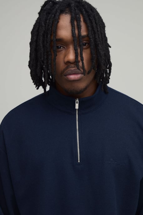 Tall Oversized Boxy Waffle Quarter Zip Sweatshirt - Image 3