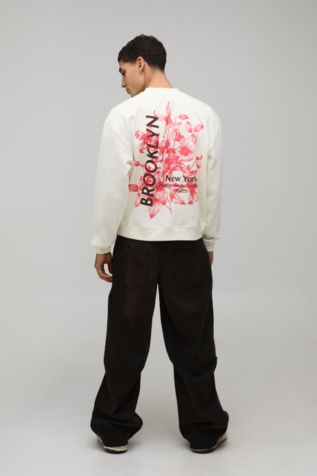 Black Oversized Boxy Brooklyn Floral Print Extended Neck Sweatshirt - Image 2