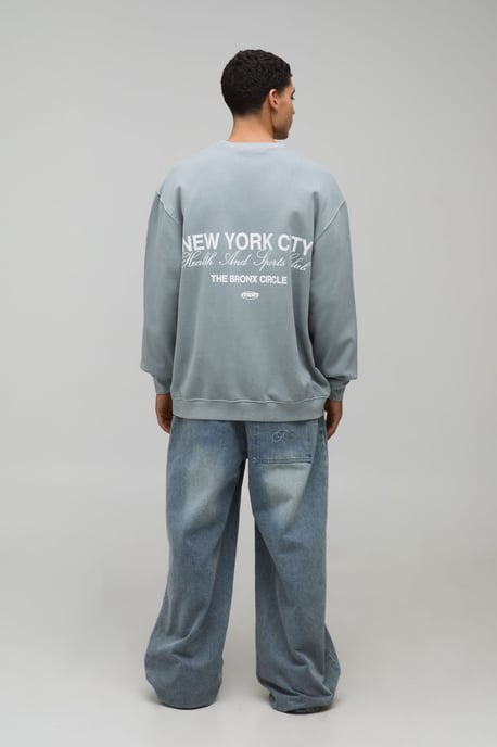 Washed Grey Oversized New York Print Sweatshirt - Image 2