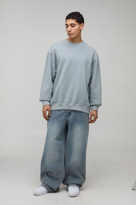 Washed Grey Oversized New York Print Sweatshirt - Image 4