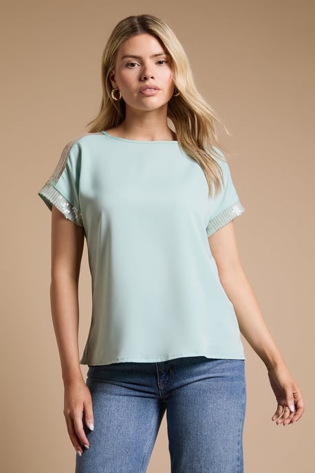 Short Sleeve T-Shirt Sequin Blouse - Image 2