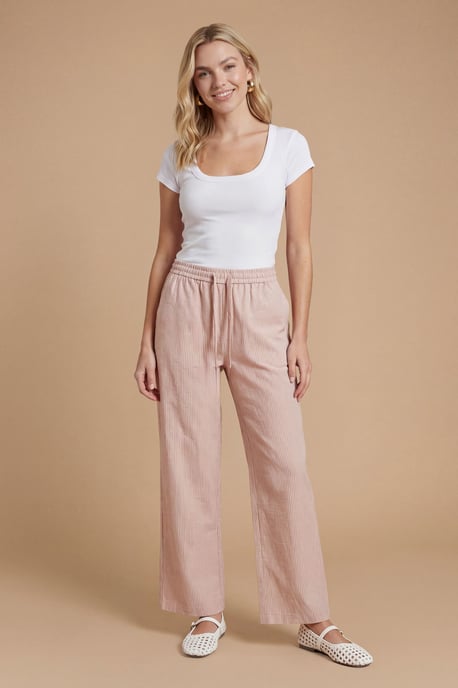 Pinstripe Tie Waist Wide Leg Relaxed Trouser - Image 4
