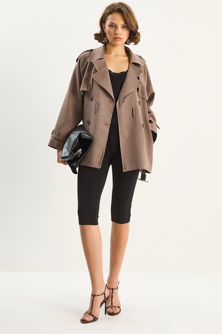 Katoenen Blend Midi Trenchcoat met Knoopsluiting - Image 1