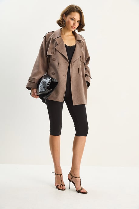 Katoenen Blend Midi Trenchcoat met Knoopsluiting - Image 2
