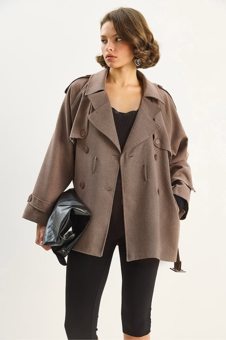 Katoenen Blend Midi Trenchcoat met Knoopsluiting - Image 3