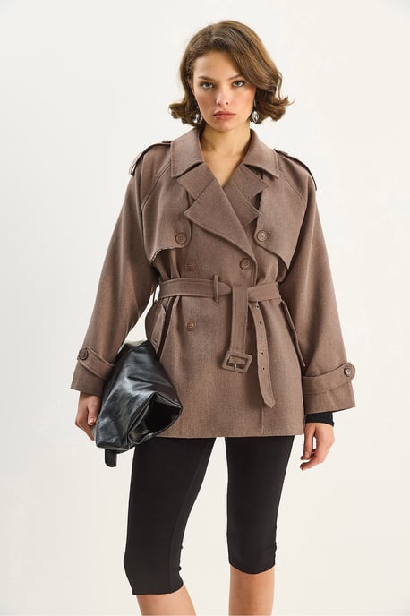 Katoenen Blend Midi Trenchcoat met Knoopsluiting - Image 5