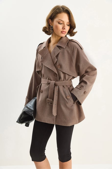 Katoenen Blend Midi Trenchcoat met Knoopsluiting - Image 6