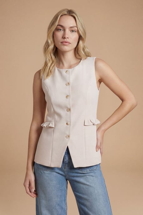 Frill Pocket Detail Button Up Waistcoat - Image 1