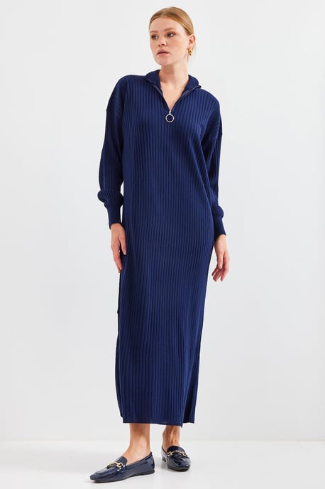 Textured Knit Dress met Halve Col en Rits - Image 2