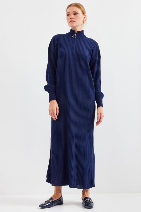 Textured Knit Dress met Halve Col en Rits - Image 3