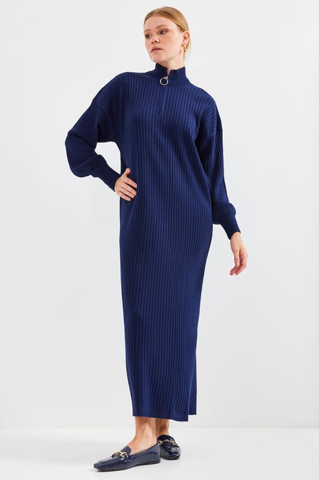 Textured Knit Dress met Halve Col en Rits - Image 4