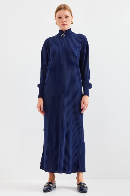 Textured Knit Dress met Halve Col en Rits - Image 5