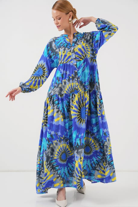 Geprinte V-hals Maxi-jurk met knoopsluiting - Image 2