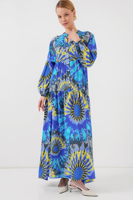 Geprinte V-hals Maxi-jurk met knoopsluiting - Image 4