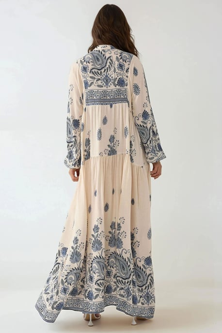 Printed V-neck Maxi Dress with Button Detail - Image 5