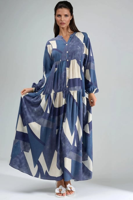 Printed Long Sleeve Viscose Maxi Dress - Image 1
